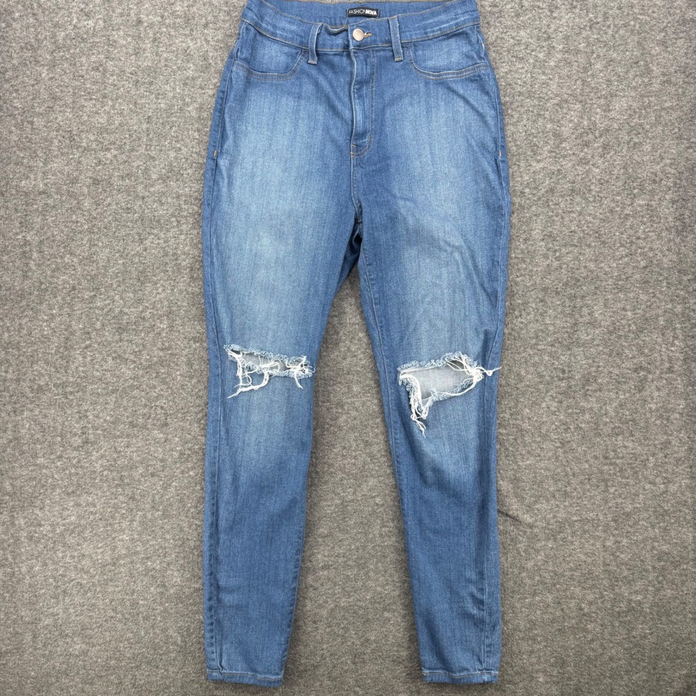 Fashion Nova Womens Plus 2X High Rise Distressed Skinny Jeans Medium Wash Ankle